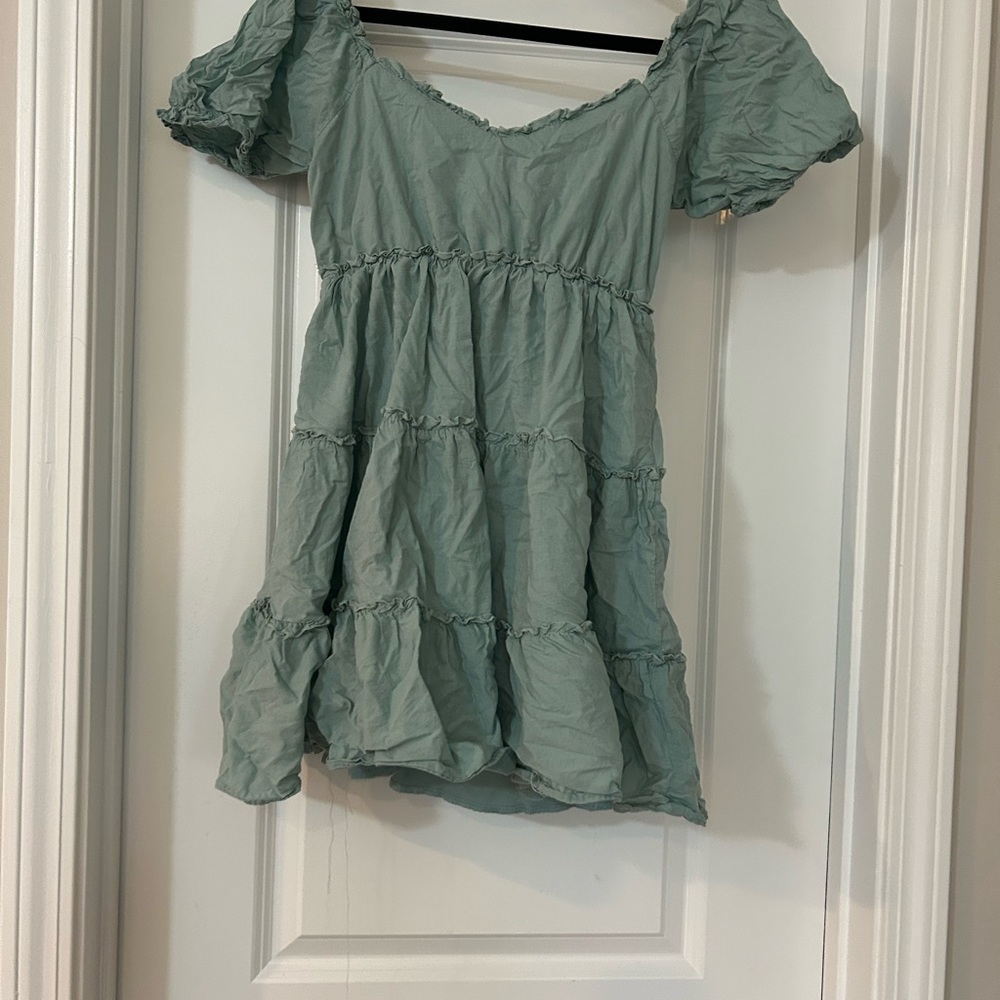 Chic Sage Green Ruffled Mini Dress